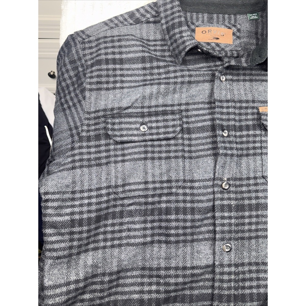 Orvis Men's XXL Heavyweight Flannel Shirt Jacket Gray Plaid Shacket Nice Shacket - Picture 6 of 13